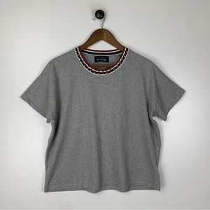 The Kooples Sport Women's Gray Short Sleeve Boxy T-Shirt Studded Neckline 2